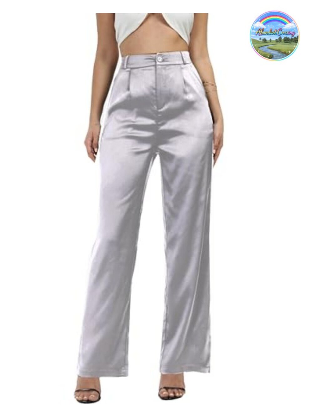 Women's Wide Leg Satin Pants High Rise Pleated Button Zip Pockets